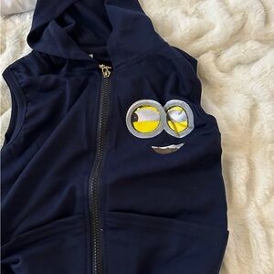 Navy Blue Sleeveless Hoodie with Cartoon Eyes